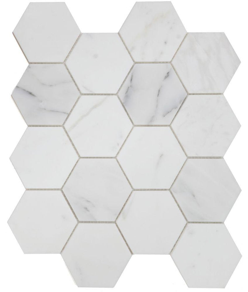 Hexagon Calacatta White 3x3  Honed Marble  Mosaic