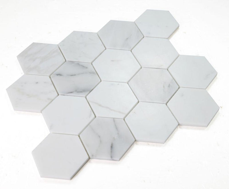 Hexagon Calacatta White 3x3  Honed Marble  Mosaic
