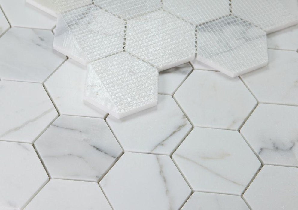 Hexagon Calacatta White 3x3  Honed Marble  Mosaic