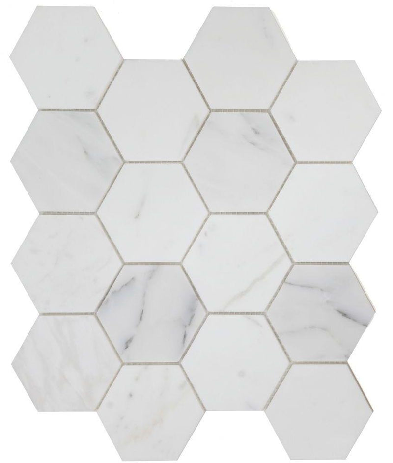 Hexagon Calacatta White 3x3  Polished Marble  Mosaic