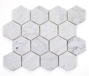 Hexagon Carrara 3x3  Polished Marble  Mosaic