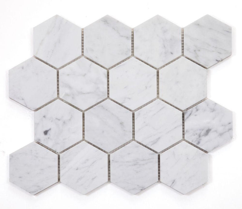 Hexagon Carrara 3x3  Polished Marble  Mosaic
