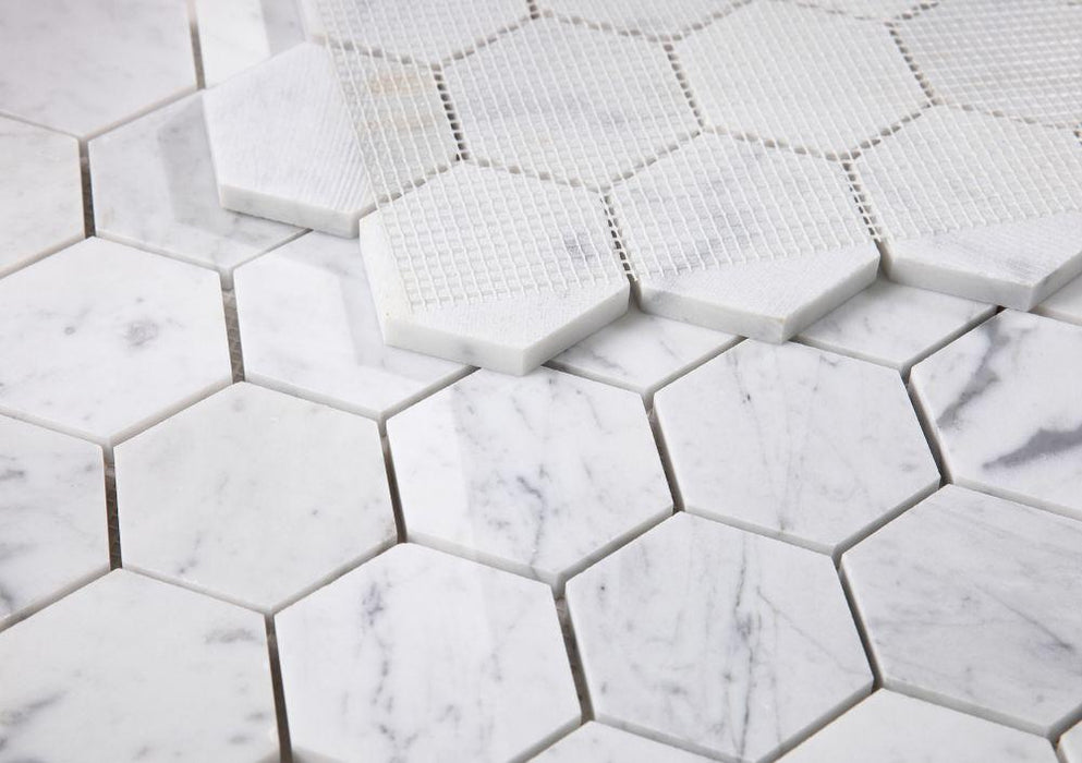 Hexagon Carrara 3x3  Polished Marble  Mosaic