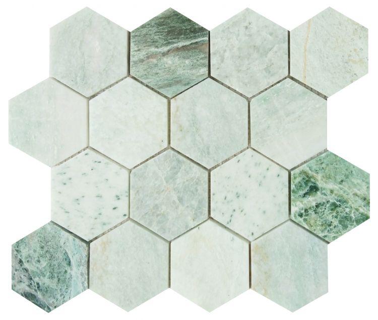 Hexagon Green 3x3  Honed Marble  Mosaic