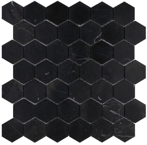 Hexagon Marquina 2x2  Honed Marble  Mosaic