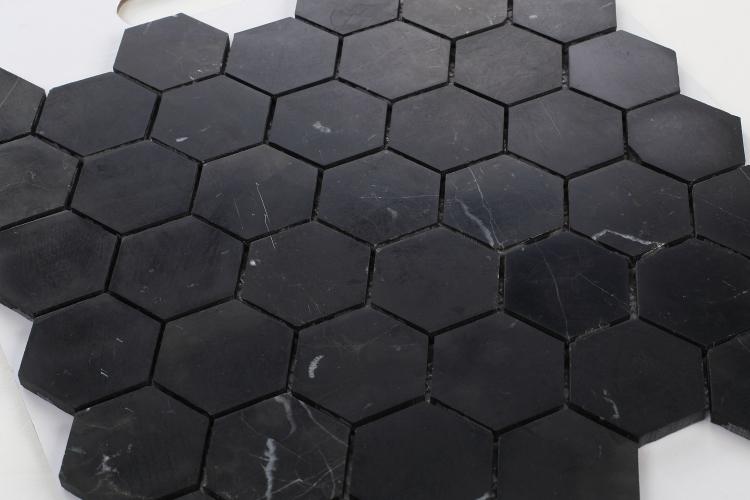 Hexagon Marquina 2x2  Honed Marble  Mosaic