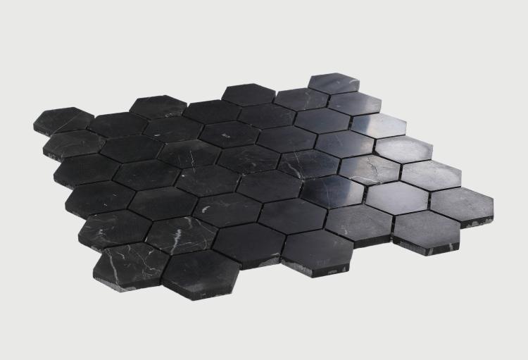 Hexagon Marquina 2x2  Honed Marble  Mosaic