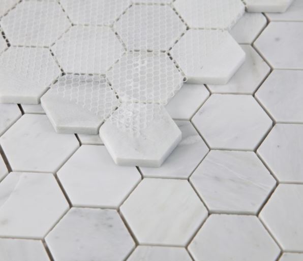 Hexagon Snow White 2x2  Honed Marble  Mosaic