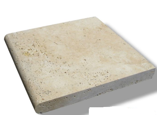 Ivory Beige Travertine Coping 12x12 Tumbled Bullnose  1.25 inch