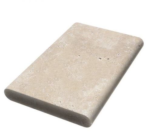 Ivory Beige Travertine Coping 12x18 Tumbled Double Bullnose  1.25 inch