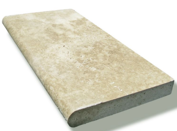 Ivory Beige Travertine Coping 12x24 Tumbled Bullnose  1.25 inch