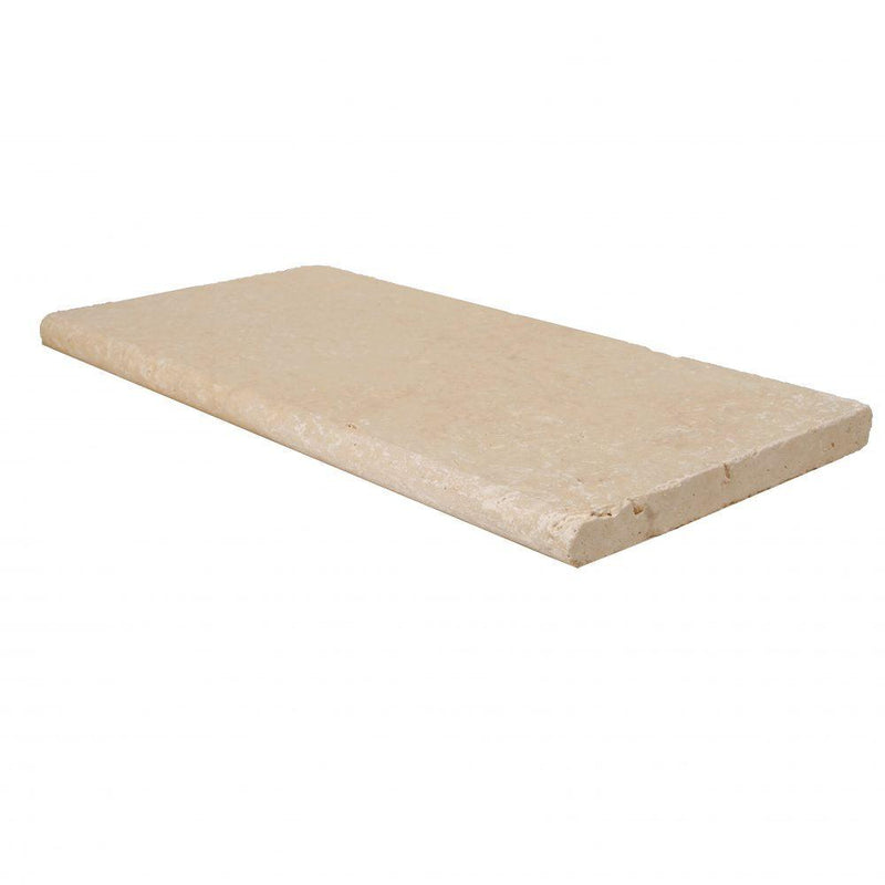 Ivory Beige Travertine Coping 12x24 Tumbled Bullnose  2 inch