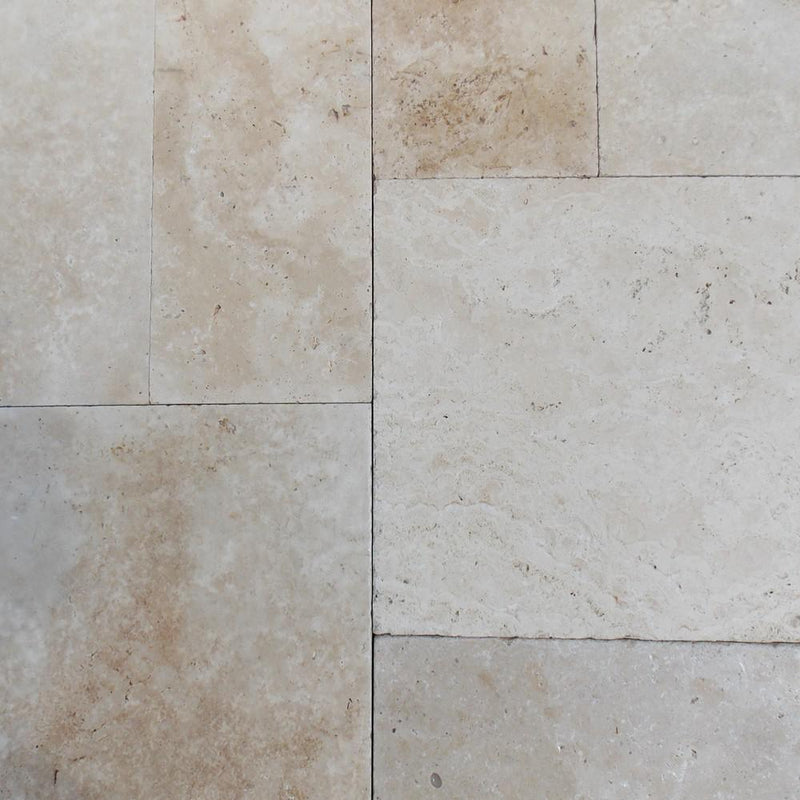 Ivory Travertine Paver Pattern Tumbled   1.25 inch