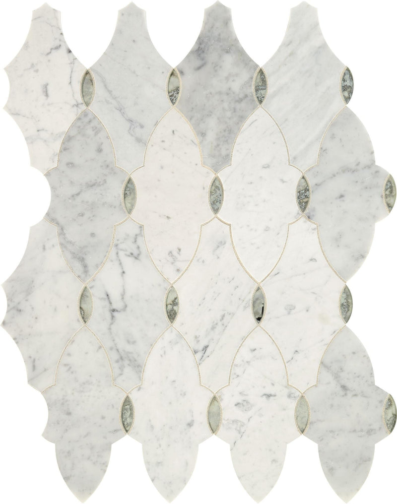 Lavaliere Carrara White With Antique Mirror Arabesque Polished Mixed  Mosaic