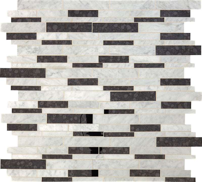 Lavaliere Carrara White With Black Antique Mirror Random Linear Polished Mixed  Mosaic