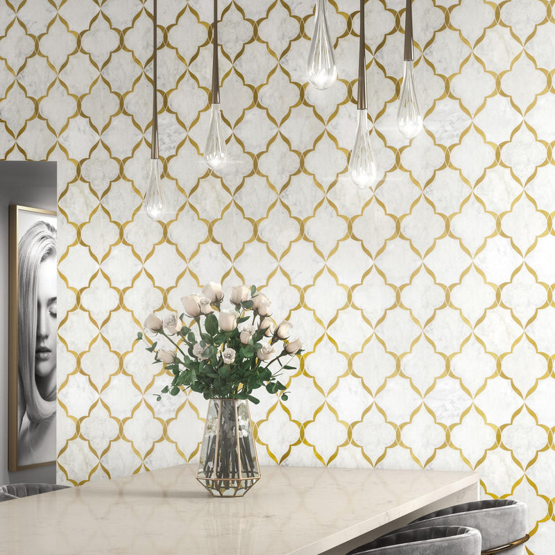 Lavaliere Carrara White With Brass Kapali Polished Mixed  Mosaic