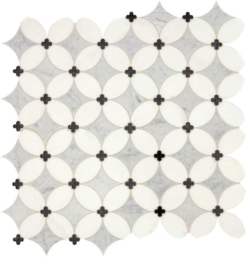 Lavaliere Carrara White With Thassos And Black Antique Mirror Leaf Polished Mixed  Mosaic