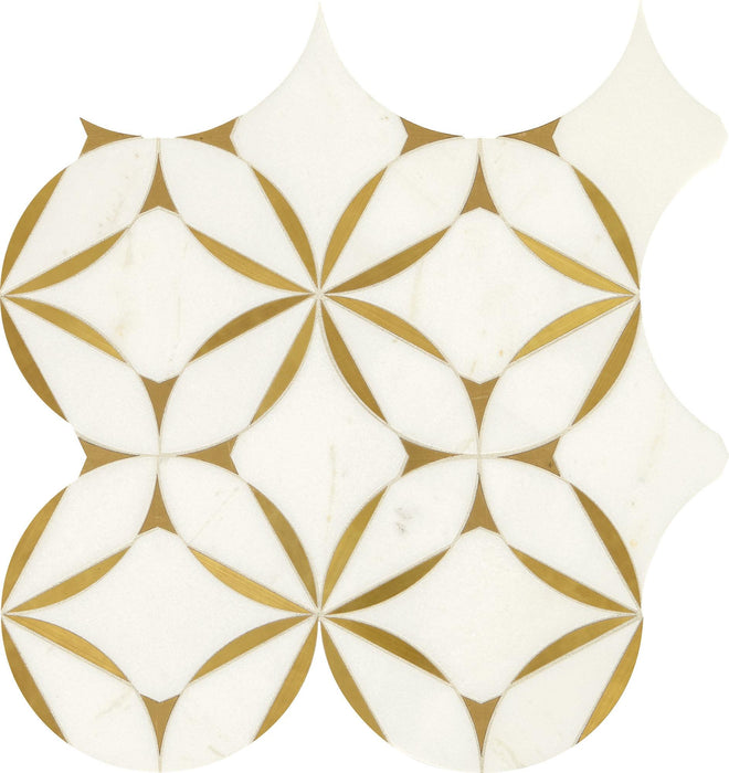 Lavaliere Thassos White With Brass Blossom Polished Mixed  Mosaic
