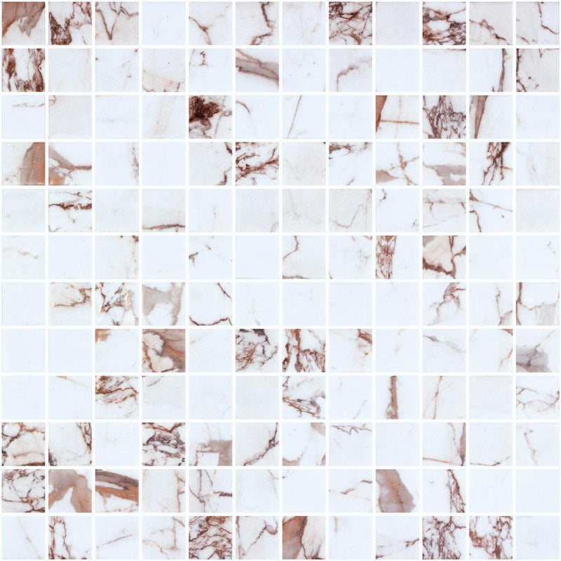 Marmoreal Habana Gold Calacatta 1x1 Square Matte Glass  Mosaic