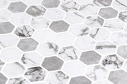 Marmoreal Misty Grey Calacatta 1x1 Hexagon Matte Glass  Mosaic