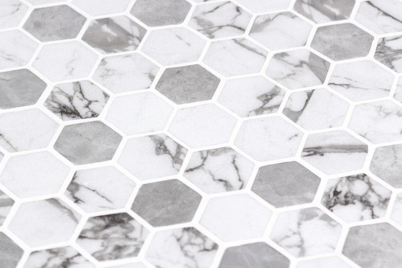 Marmoreal Misty Grey Calacatta 1x1 Hexagon Matte Glass  Mosaic
