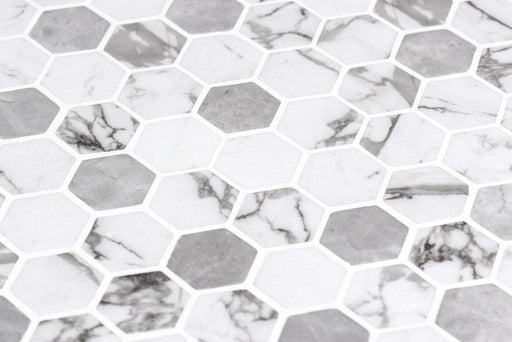 Marmoreal Misty Grey Calacatta 1x1 Hexagon Matte Glass  Mosaic