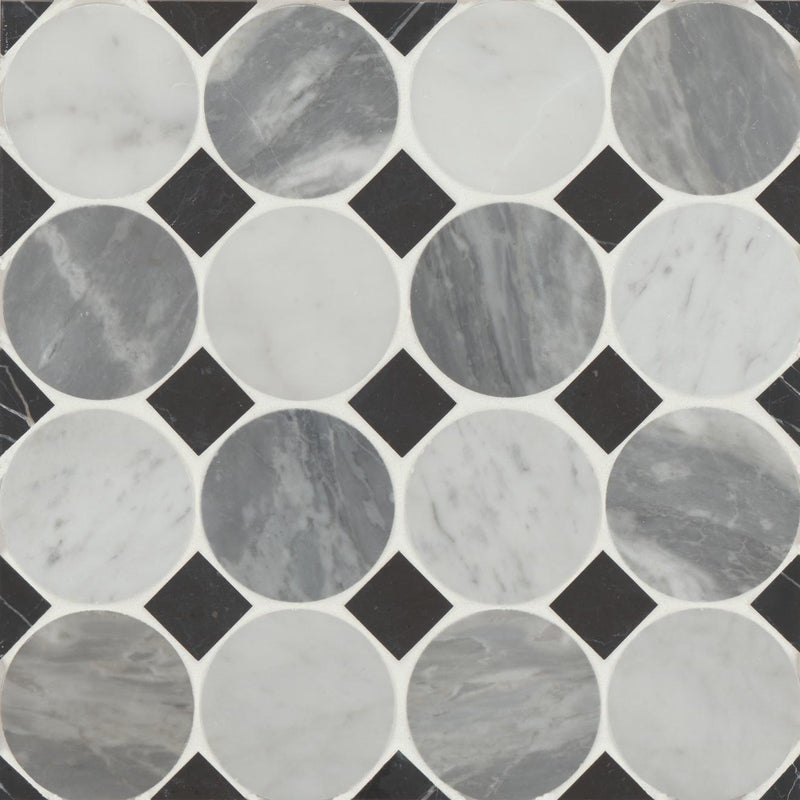 Modni Cool Blend Pennyround Honed Marble  Mosaic