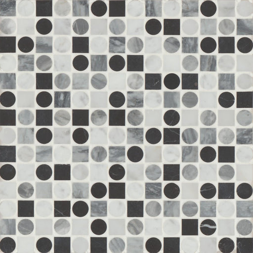 Modni Cool Blend Square, Pennyround Honed Marble  Mosaic