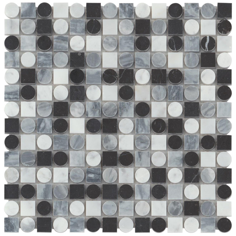 Modni Cool Blend Square, Pennyround Honed Marble  Mosaic