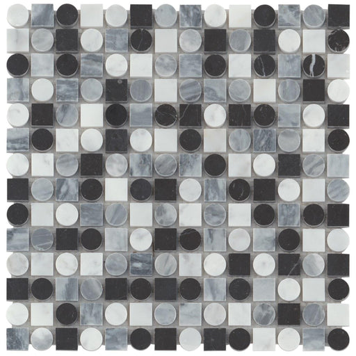 Modni Cool Blend Square, Pennyround Honed Marble  Mosaic