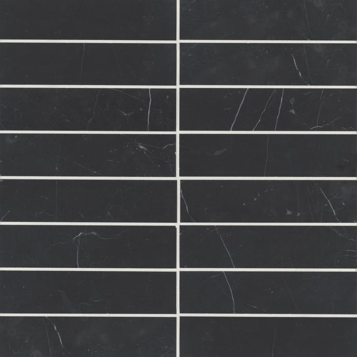 Monet Nero Marquina Marble Tile 2x8 Honed   3/8 inch