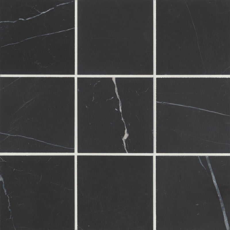 Monet Nero Marquina Marble Tile 4x4 Honed   3/8 inch