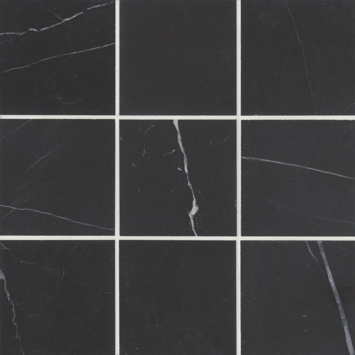 Monet Nero Marquina Marble Tile 4x4 Honed   3/8 inch