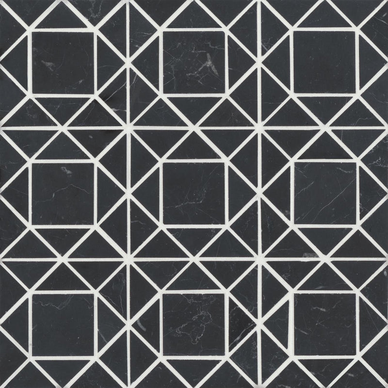 Monet Nero Marquina Square Honed Marble  Mosaic