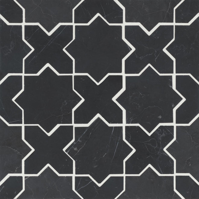Monet Nero Marquina Square Honed Marble  Mosaic