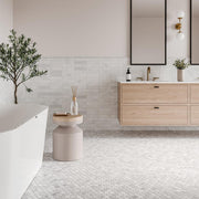 Monet Oriental White Pennyround Honed Marble  Mosaic