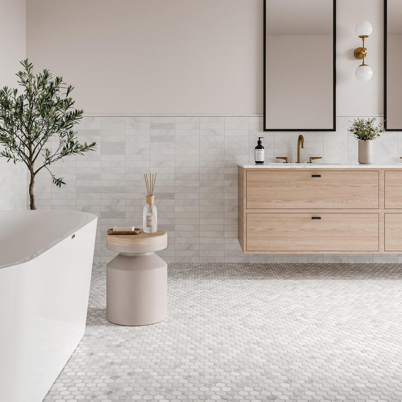 Monet Oriental White Pennyround Honed Marble  Mosaic