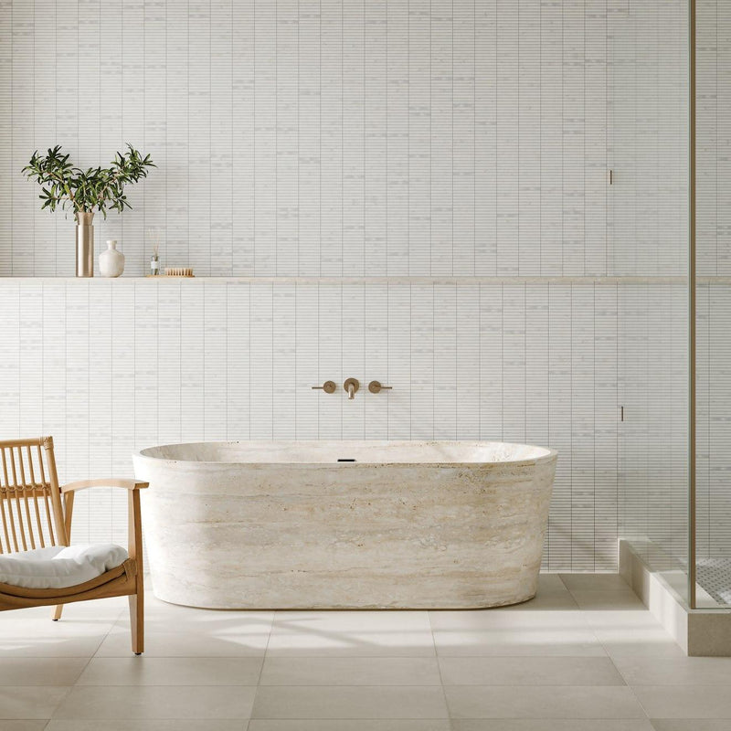 Monet Oriental White Rectangle Honed Marble  Mosaic