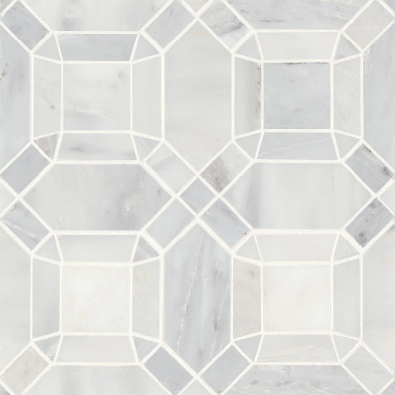 Monet Oriental White Square Honed Marble  Mosaic