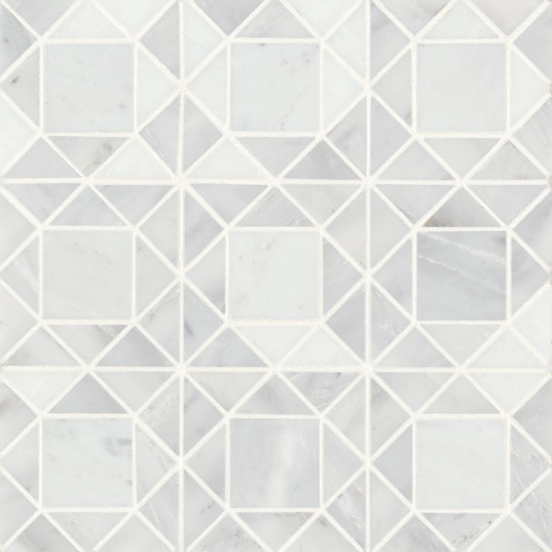 Monet Oriental White Square Honed Marble  Mosaic