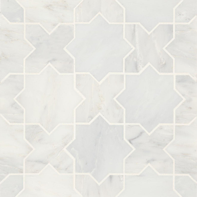 Monet Oriental White Square Honed Marble  Mosaic
