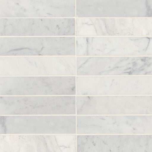 Monet White Carrara Marble Tile 2x8 Honed   3/8 inch