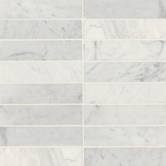 Monet White Carrara Marble Tile 2x8 Honed   3/8 inch