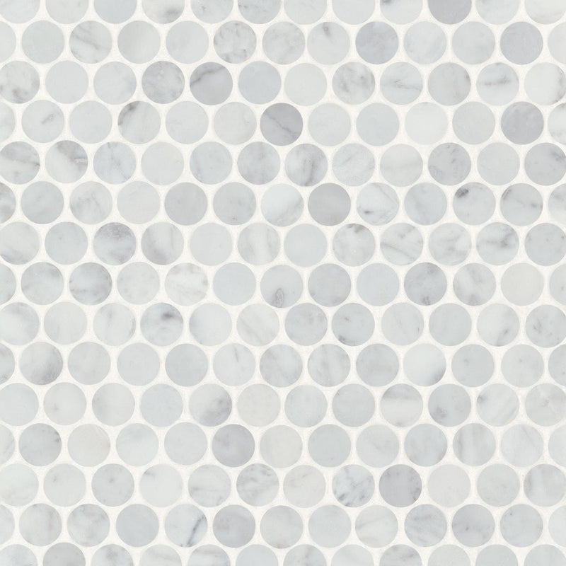 Monet White Carrara Pennyround Honed Marble  Mosaic