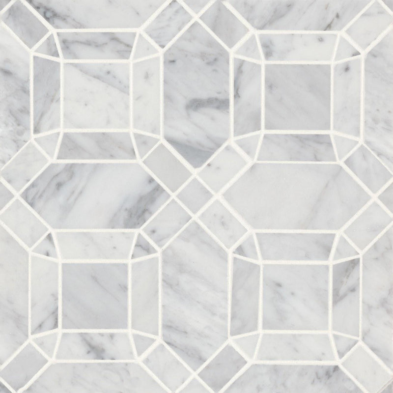 Monet White Carrara Square Honed Marble  Mosaic