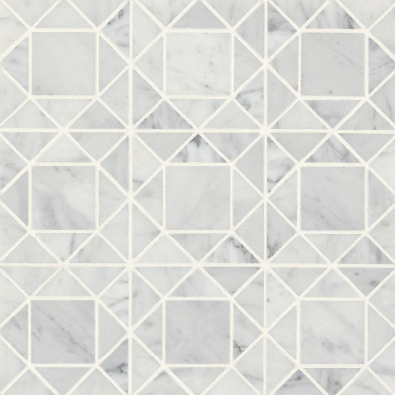 Monet White Carrara Square Honed Marble  Mosaic