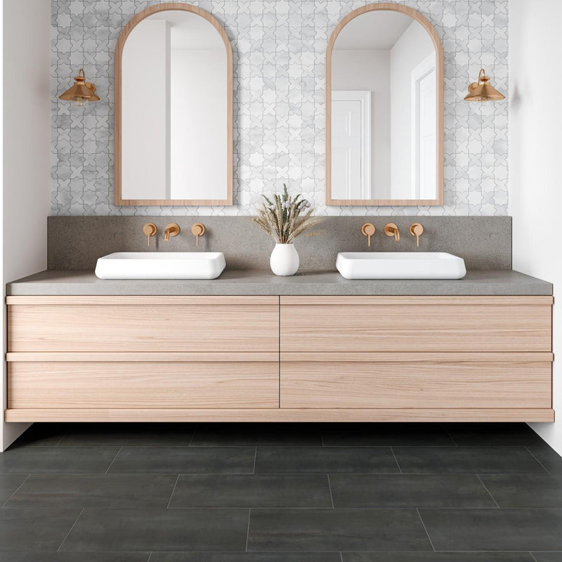 Monet White Carrara Square Honed Marble  Mosaic