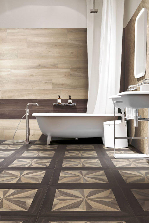 Mood Wood Deco 3 Honey Nut Brown Matte 24x24 Porcelain  Tile