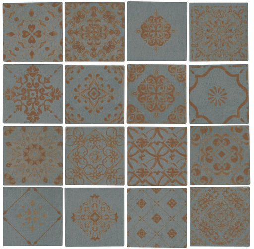 Moroccan Concrete Aziza Blue Gray 3x3 Square Matte Ceramic  Mosaic