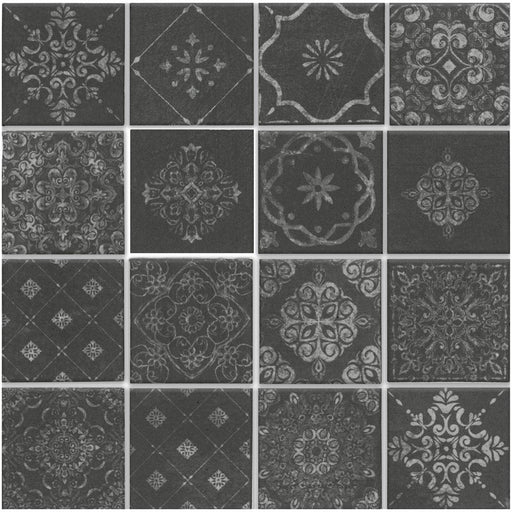 Moroccan Concrete Aziza Charcoal 3x3 Square Matte Ceramic  Mosaic